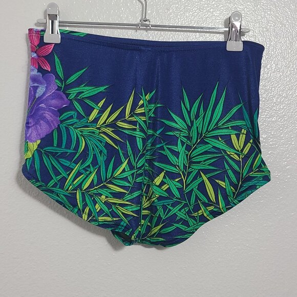 Women's High Waisted Bikini Bottom Tropical Leaves Flower Blue JC Penny - Picture 4 of 9